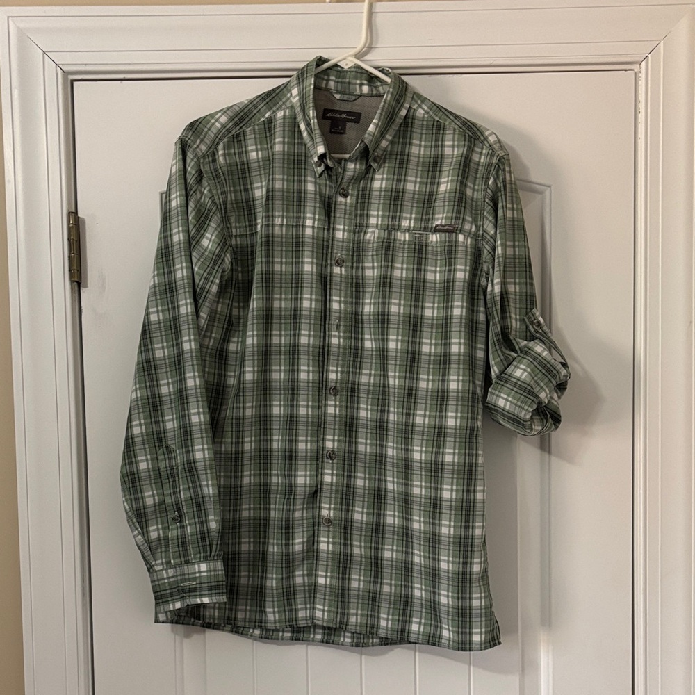 Eddie Bauer Men's Green Plaid Casual Shirt